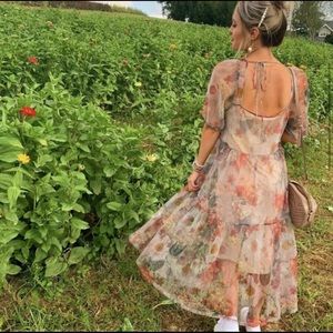 H&M puff sleeve mesh sheet floral dress